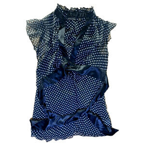 Tempted Hearts Y2K 2000s Top Blouse Black/White Polka Dots With Ruffles Size M